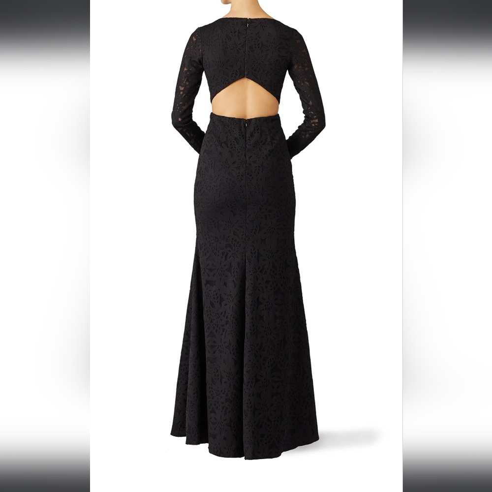 Monique Lhuillier Black Lace Floral Open Back Shadow Gown Women's 4